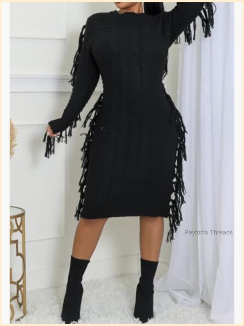 Turtleneck Side Tassel Cable Knit Maxi Sweater Dress Women's Casual Western - Picture 5 of 5